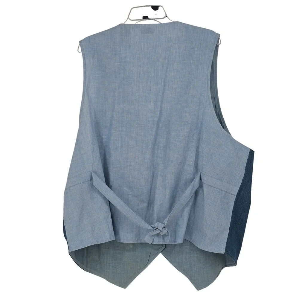 Vintage 90s Victoria Jones 24W Denim Vest Hand Embroidered Patchwork Floral NWT